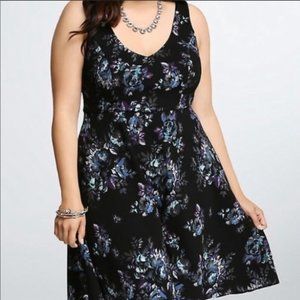 TORRID Black Floral Sleeveless Scuba Skater Dress (0)